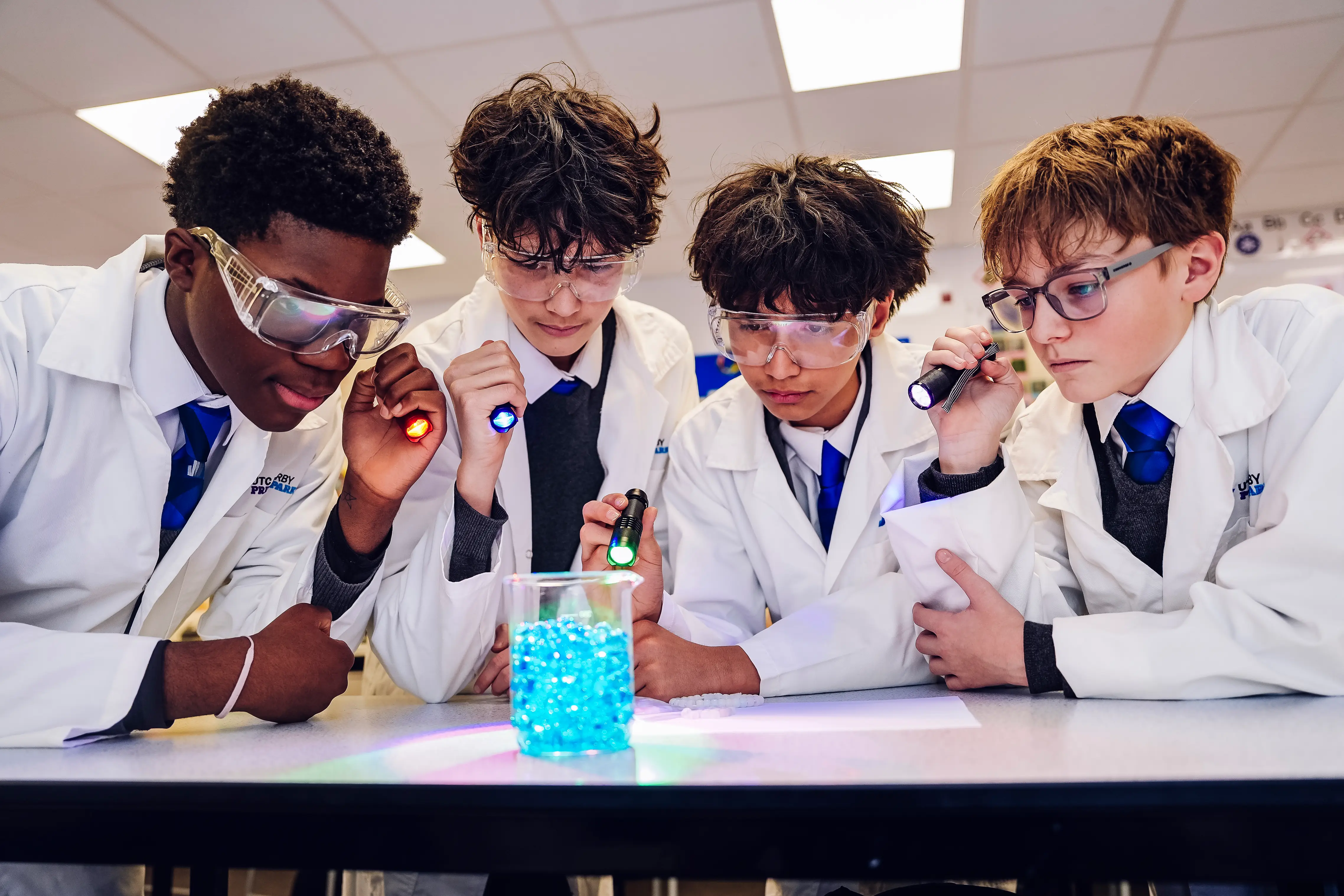 Students working with electronics